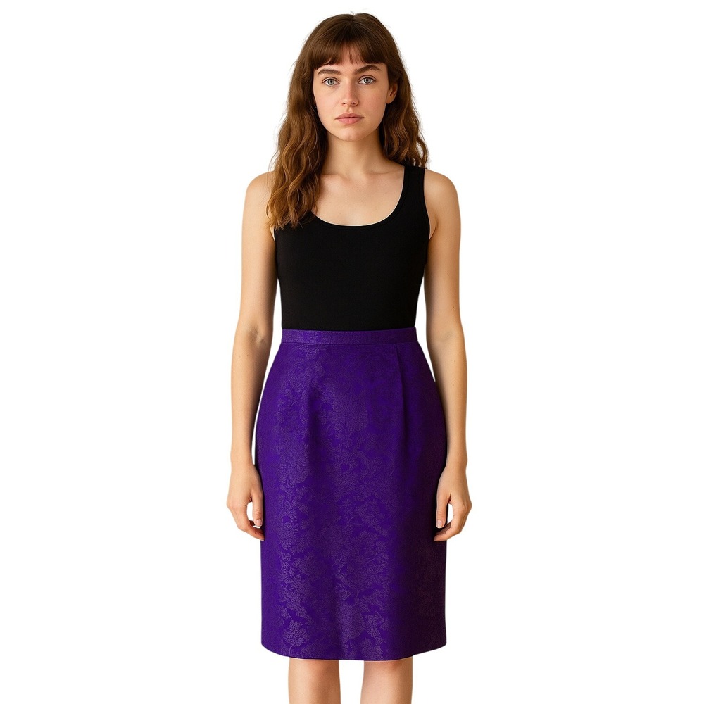 90s VINTAGE electric aubergine brocade‎ pencil skirt size 4P